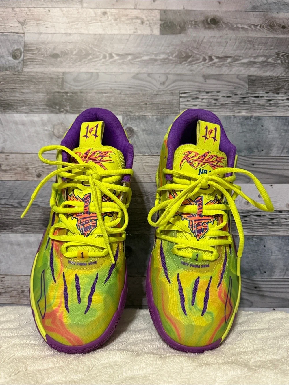 Puma Kids Neon Yellow & Purple Basketball Sneakers
